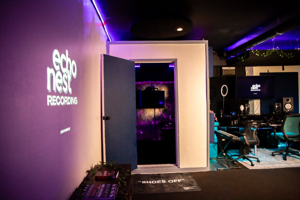 Studio entrance with the vocal booth door open