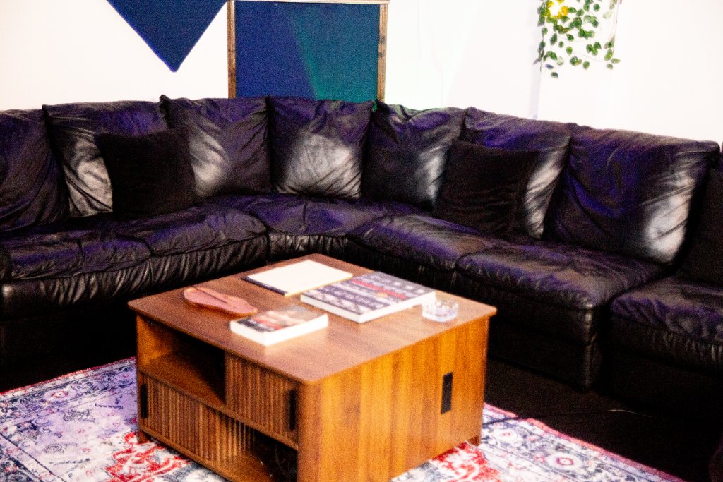 Lounge with leather sofa and coffee table