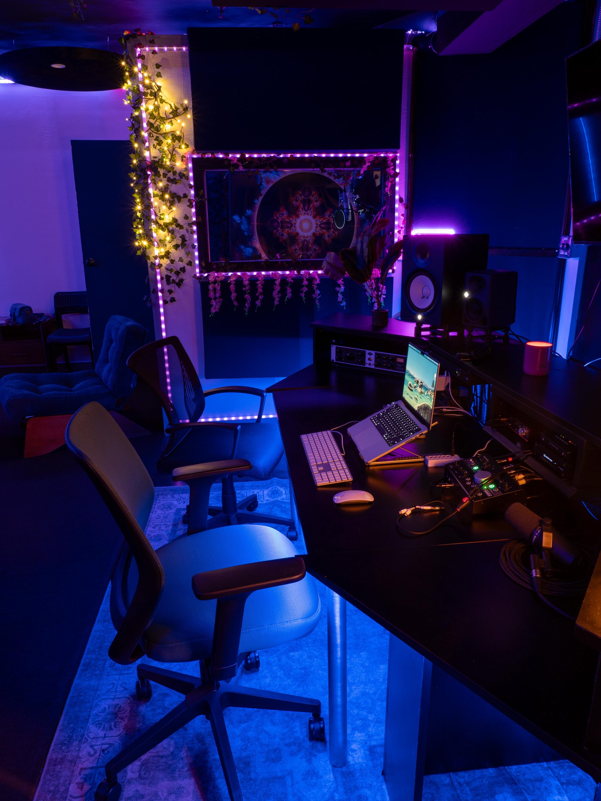 The control room desk seen from the side